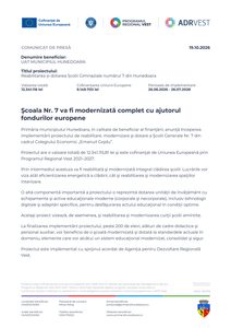 Comunicat inceput proiect Scoala 7